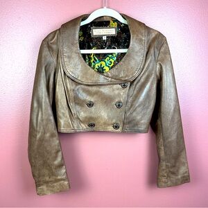 Vintage Michael Alan USA brown leather button closure cropped jacket size medium